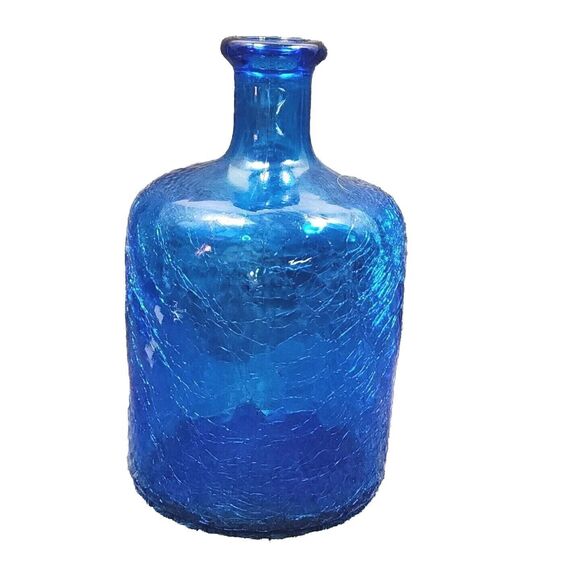 Jug Crackle Glass Blue Swirl Pattern 7.5" Tall X 4" Dia. Decorative Heavy - Picture 2 of 16
